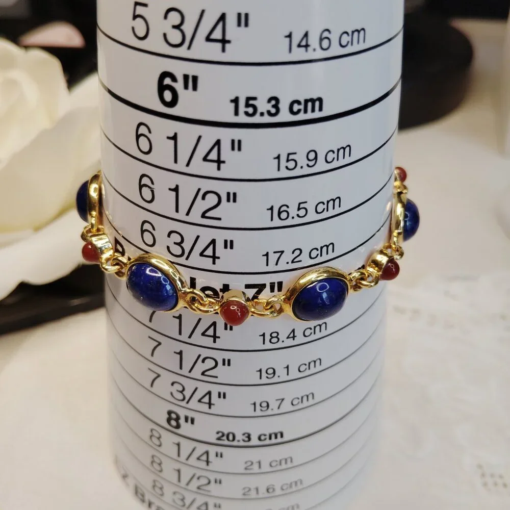 Gold‑Tone Lapis Lazuli & Carnelian Cabochon Link Bracelet, 7.5